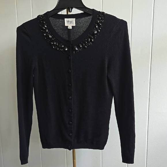 C. Wonder Sweaters - C. Wonder Black Cardigan with Beaded Neckline